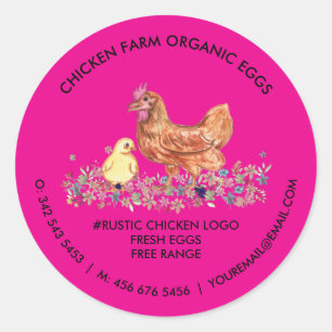 Chicken Farmhouse Organic Fresh Eggs pink Classic Round Sticker