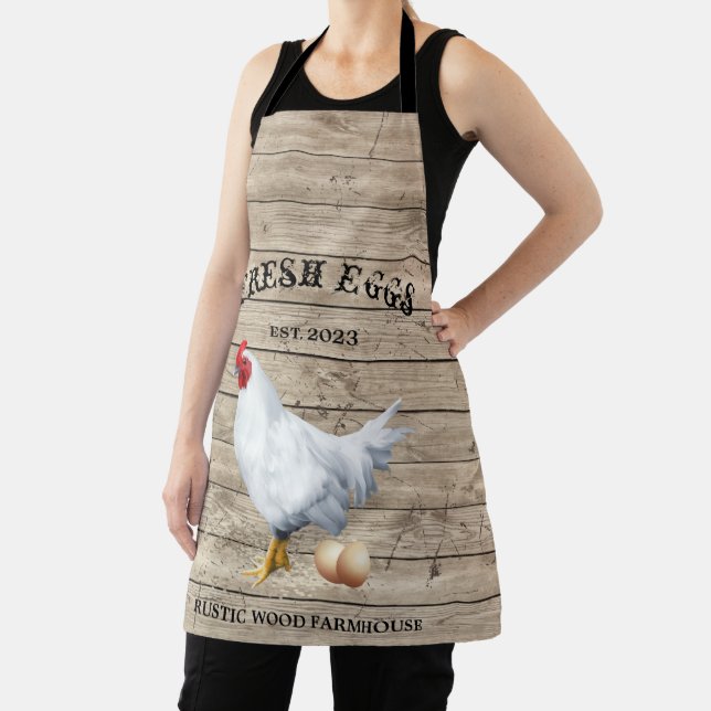 Chicken Farmhouse Wood texture Rustic eggs Apron (Insitu)