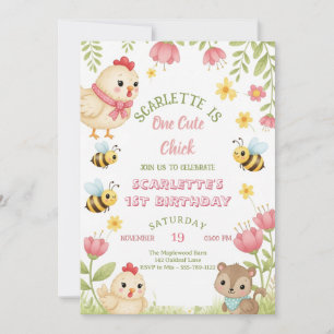 Chicken First Birthday Invitation