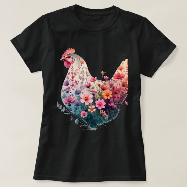Chicken Floral Art Graphic Farm Chickens Colourful T-Shirt (Design Front)