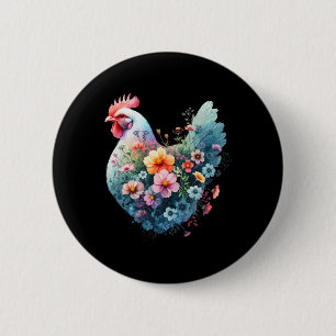Chicken Floral Art Graphic Women Farm Chicken Love 6 Cm Round Badge