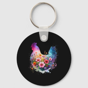 Chicken Floral Art Graphic Women Farm Chicken Love Key Ring