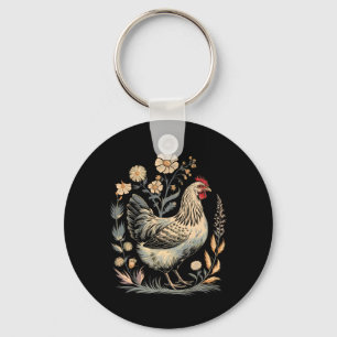 Chicken Floral Art Graphic Women Farm Chicken Love Key Ring