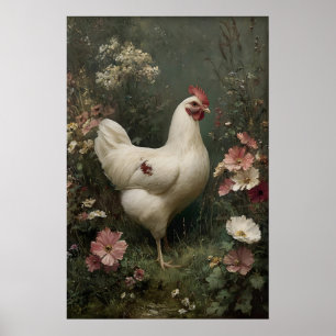 Chicken Flowers Printable, Easter Cottagecore Poster