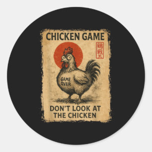 Chicken Game Funny Japanese Boys Girls Womens Mens Classic Round Sticker