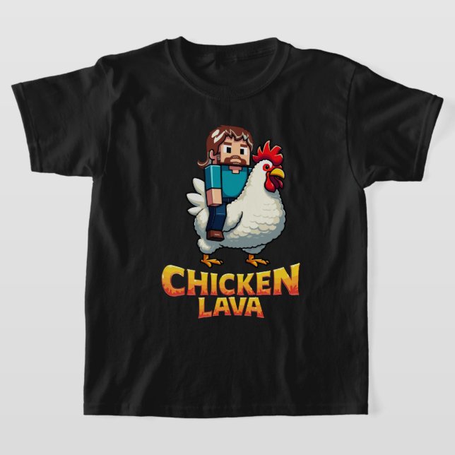 Chicken Gamer Tee – Funny Lava Cooked Chicken  (Laydown)