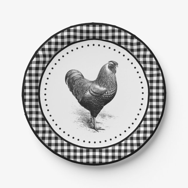 Chicken Gingham Paper Plate (Front)