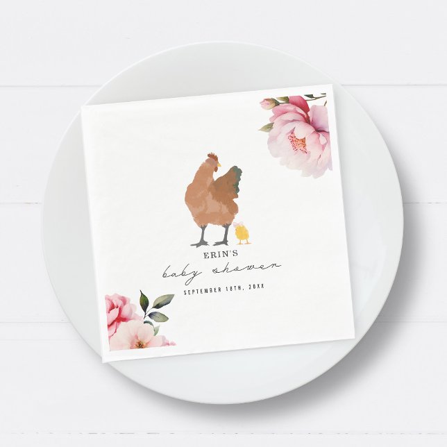 Chicken Girl Pink Floral Baby Shower Chick Napkin (Creator Uploaded)