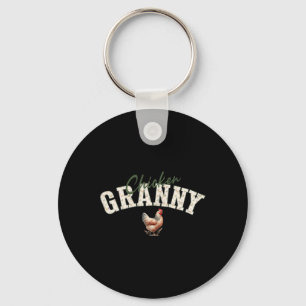 Chicken Granny Vintage Hen Floral Poultry Farming Key Ring