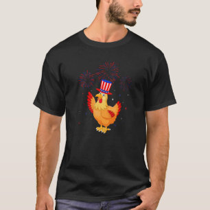 Chicken Graphic Red White Blue Fireworks Decor 4th T-Shirt