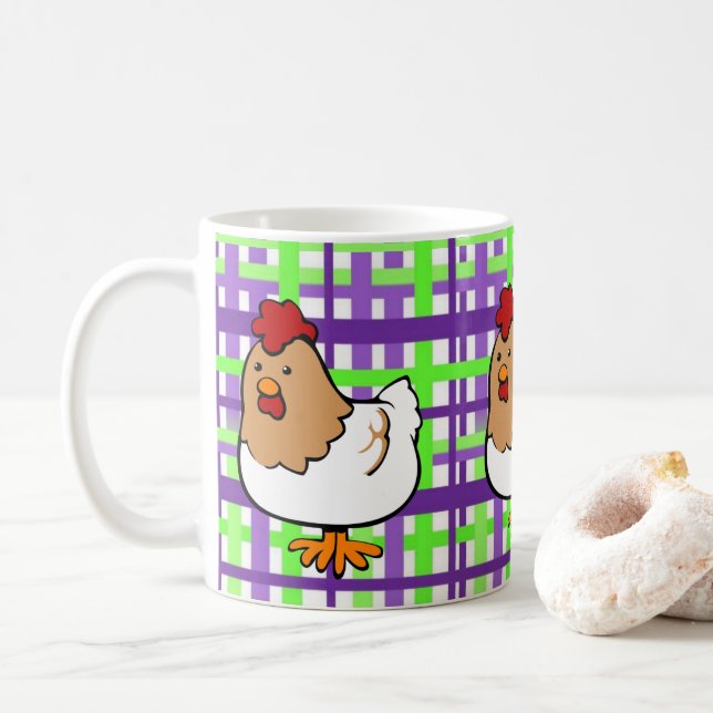 Chicken Green Purple Plaid Mug (With Donut)
