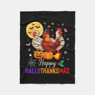Chicken Halloween Thanksgiving Xmas Happy Hallotha Fleece Blanket