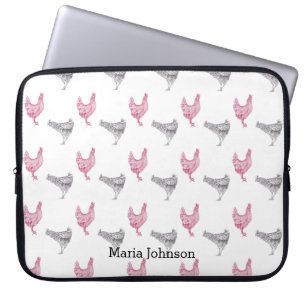 Chicken hand-drawn pattern   customise name. laptop sleeve