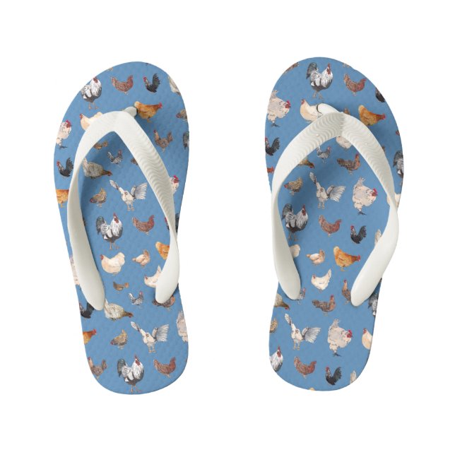 Chicken Happy in Blue Kid's Jandals (Footbed)