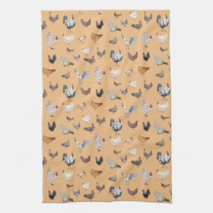 Chicken Happy pattern on peach Tea Towel
