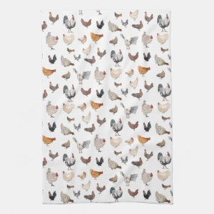 Chicken Happy pattern white Tea Towel