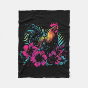 Chicken Hawaiian Flowers Rooster Kauai Hawaii Vint Fleece Blanket