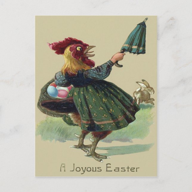 Chicken Hen Easter Bunny Coloured Egg Basket Holiday Postcard (Front)