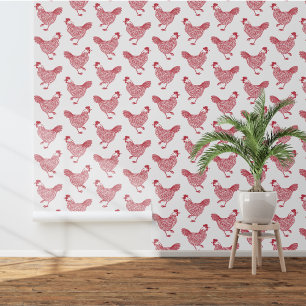 Chicken Hen Farm Country Red White Wallpaper