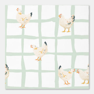 Chicken Hen farmhouse chequered green gingham swee Wallpaper