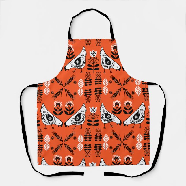 Chicken Hen Folk Art Apron (Front)