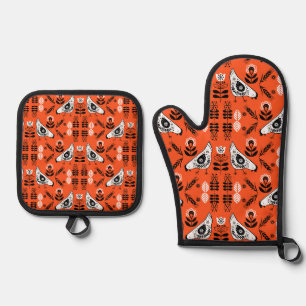 Chicken Hen Folk Art Oven Mitt & Pot Holder Set