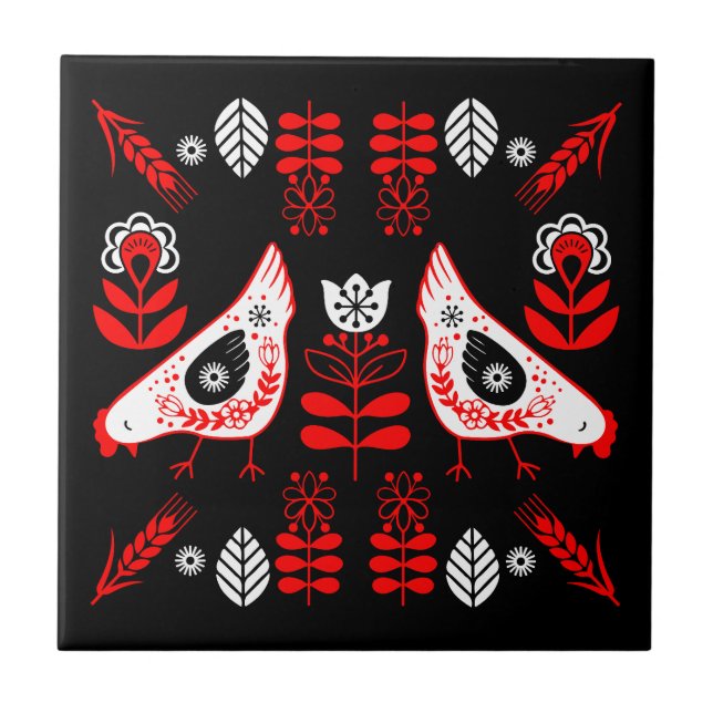 Chicken Hen Folk Art Tile (Front)