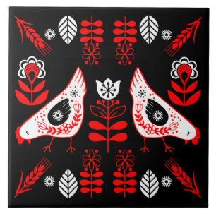 Chicken Hen Folk Art Tile