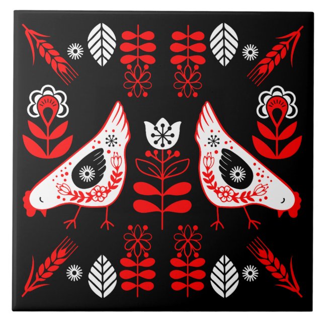 Chicken Hen Folk Art Tile (Front)
