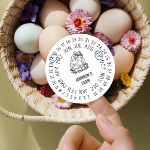 Chicken Hen Fresh Farm Eggs Carton Date Wheel Classic Round Sticker