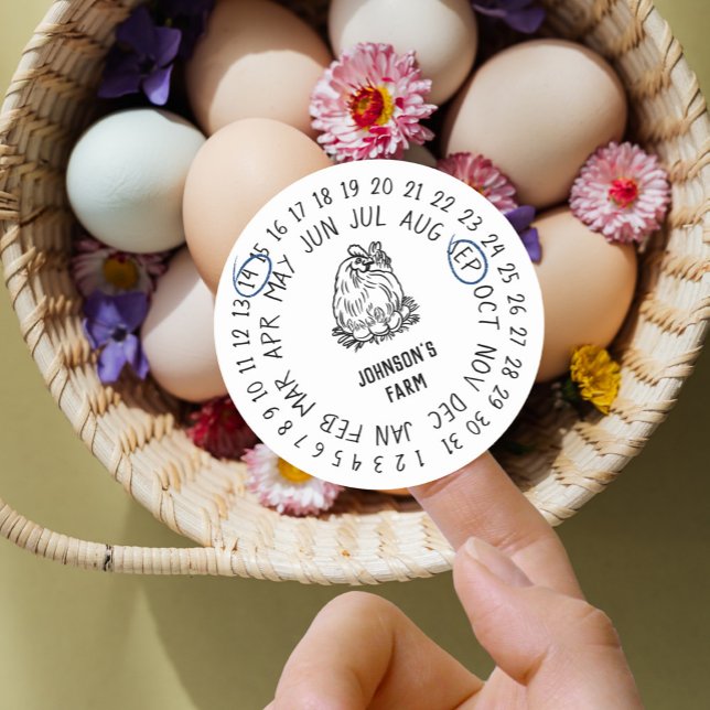 Chicken Hen Fresh Farm Eggs Carton Date Wheel Classic Round Sticker (Creator Uploaded)