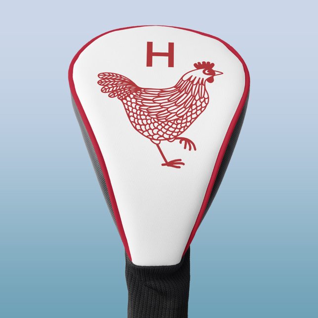 Chicken Hen Monogram Initial Golf Head Cover (Chicken hen poultry monogram initial personalized golf head cover)