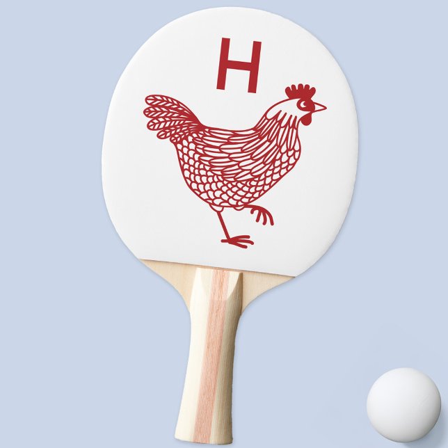 Chicken Hen Monogram Initial Ping Pong Paddle (Fun chicken hen personalized monogram initial ping pong paddle)