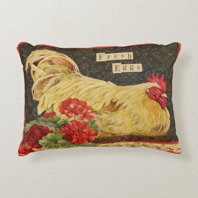 Chicken/hen nesting with geraniums pillow (Front)