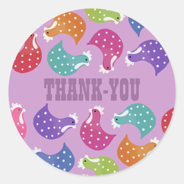 Chicken Hen Pattern Thank You Sticker Label (Front)