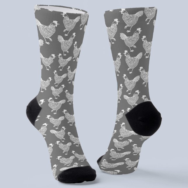 Chicken Hen Poultry Socks (Chicken hen poultry gray and white socks)