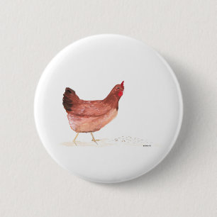 Chicken hen watercolor farm animals bird vintage 6 cm round badge