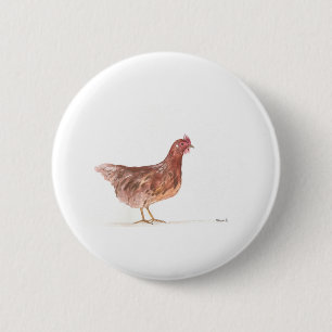 Chicken hen watercolor farm Grandma gift Barn bird 6 Cm Round Badge