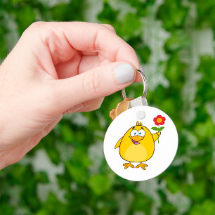 Chicken Holding A Flower Keychain