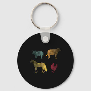 Chicken Horse Pig Cow Farm Farmer Retro 70s 80s An Key Ring