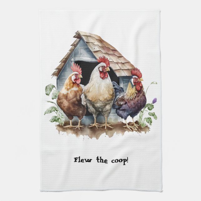 Chicken House Hens and Rooster Tea Towel (Vertical)