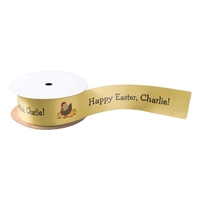 Chicken illustration custom text ribbon satin ribbon (Spool)