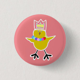 Chicken in a crown with beads 3 cm round badge