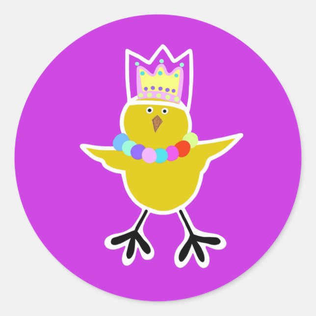 Chicken in a crown with beads classic round sticker (Front)