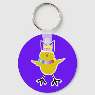 Chicken in a crown with beads   key ring