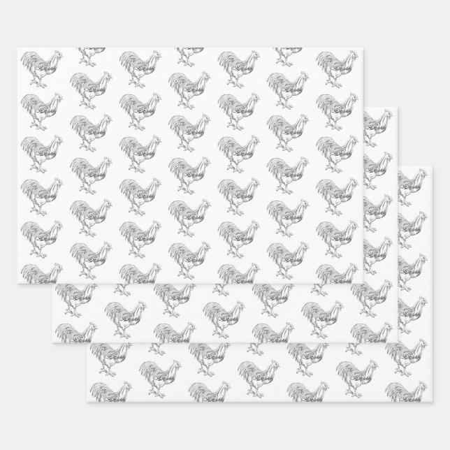 Chicken in Pen & Ink Wrapping Paper Sheet (Set)