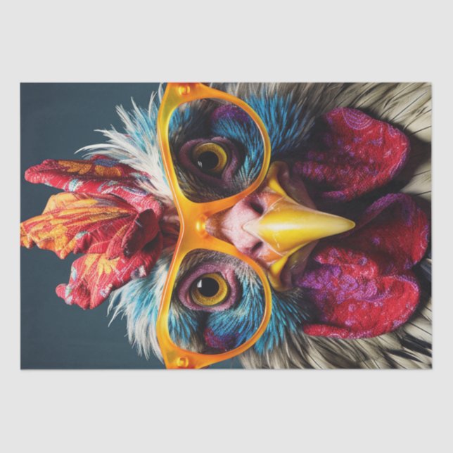 Chicken in Red Glasses Wackadoodle Decoupage Tissue Paper (Front)