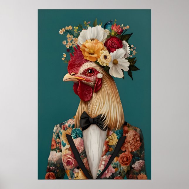 Chicken In Suit Poster, Chicken Portrait, Chicken Poster (Front)
