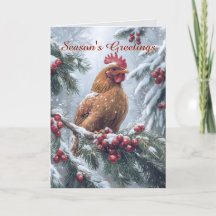 Chicken in the Snow Christmas Card