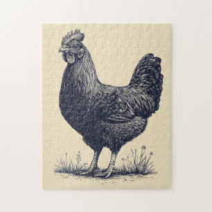 Chicken Ink Illustration on Tan Jigsaw Puzzle